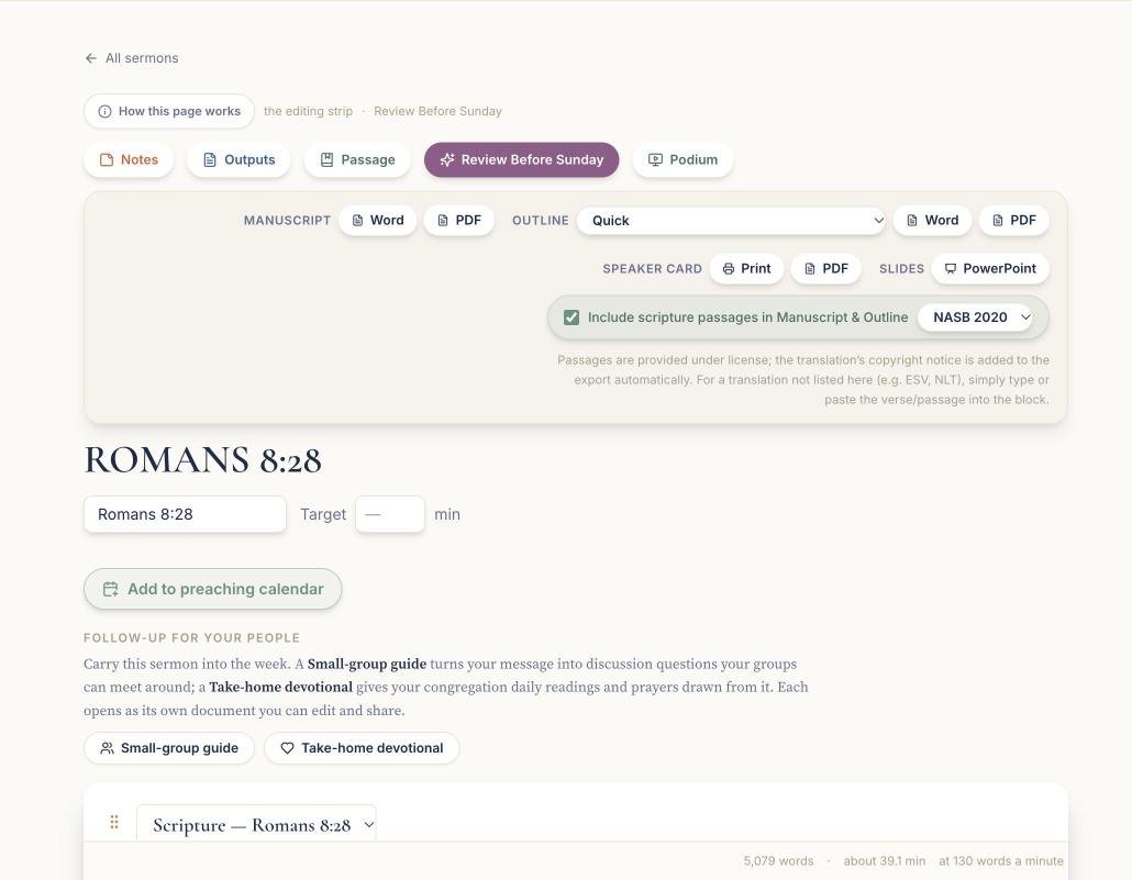 Shape and edit in the Sermon Builder screen